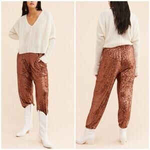 Free People Morelia Sequin Joggers in Copper Festival Western Boho Medium